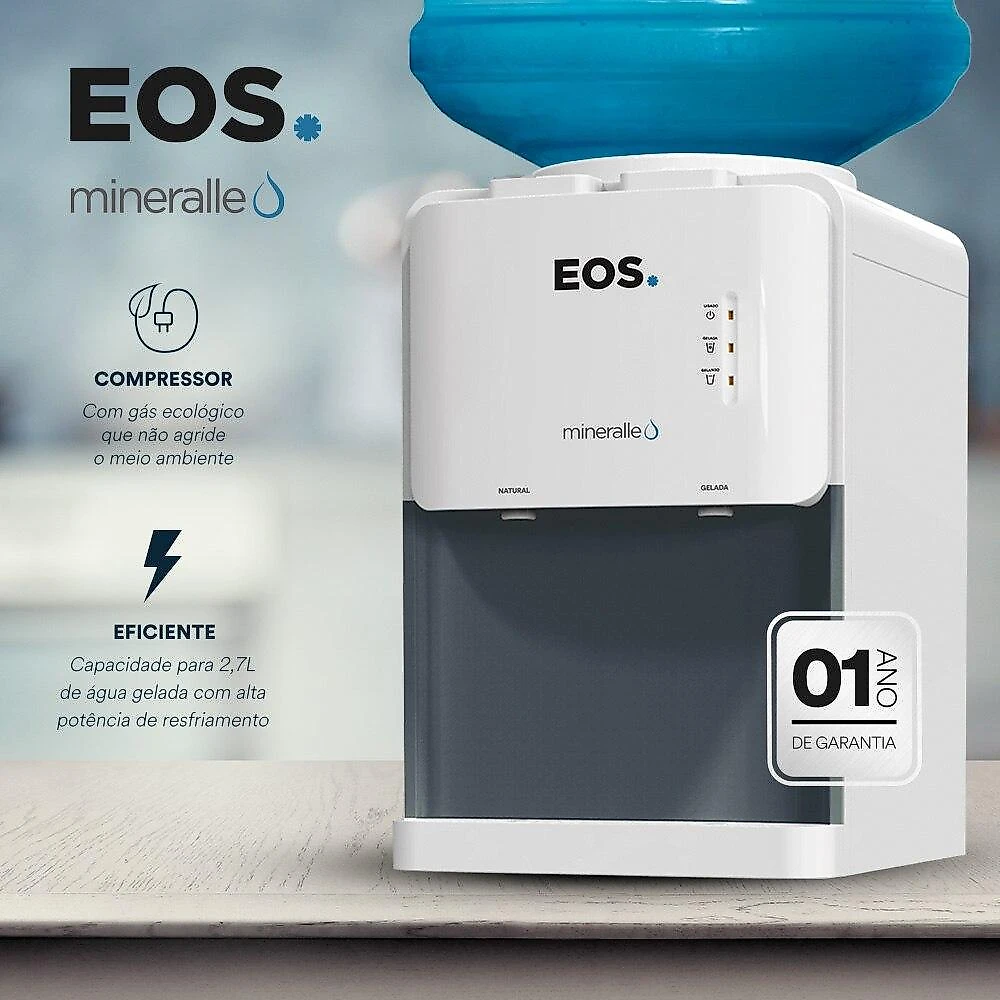 Bebedouro de Mesa para Garrafão EOS Mineralle Compacto com Compressor Branco EBC03B 110V