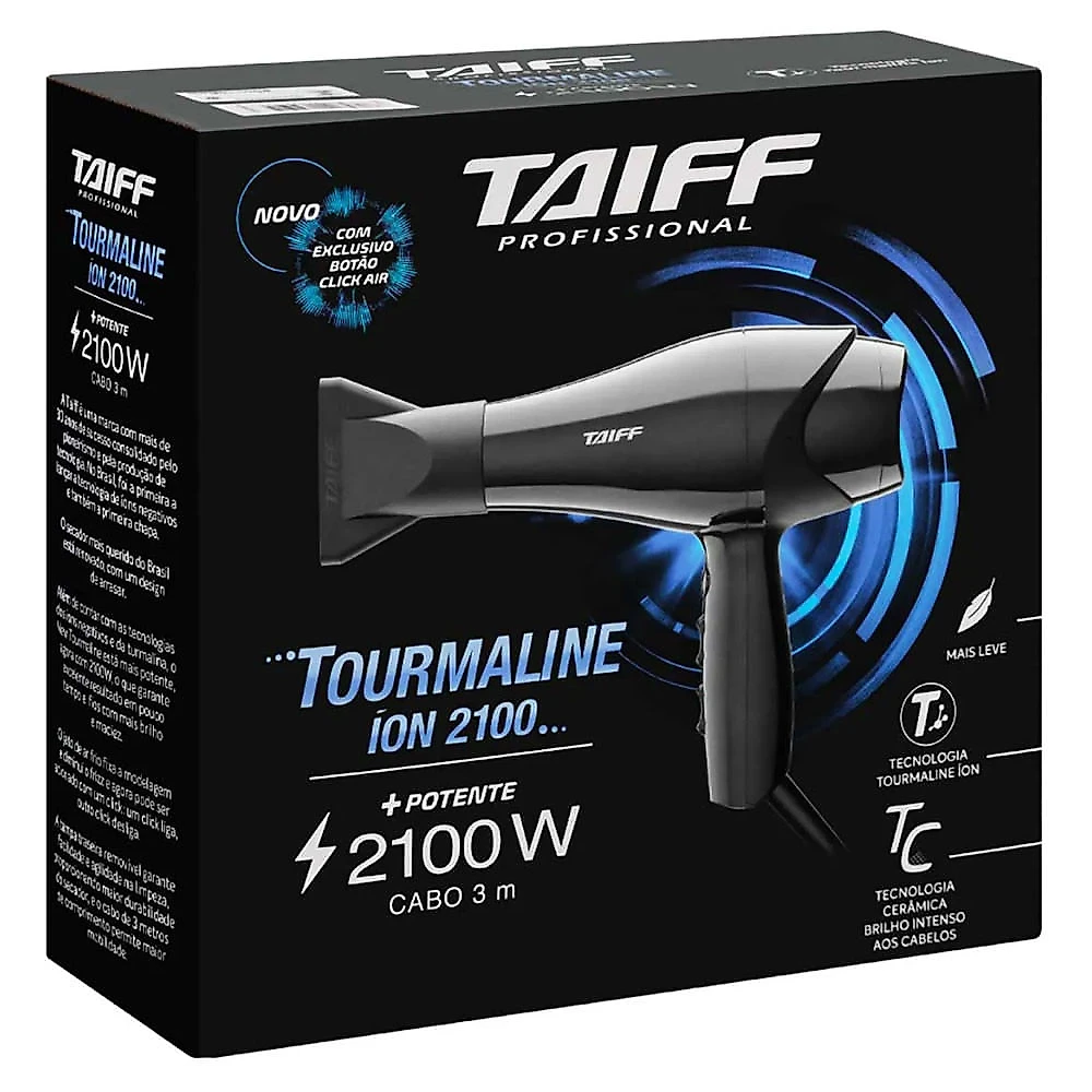 Secador de Cabelo Tourmaline Íon 2100W Preto Taiff 110V