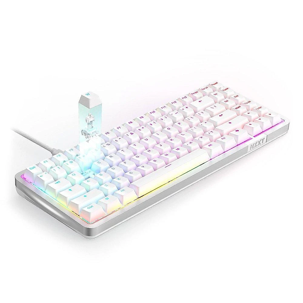 Teclado Magnético Gamer Sem Fio NZXT Function Elite MiniTKL, RGB, USB-C Removível, Branco - KB-101NW-US
