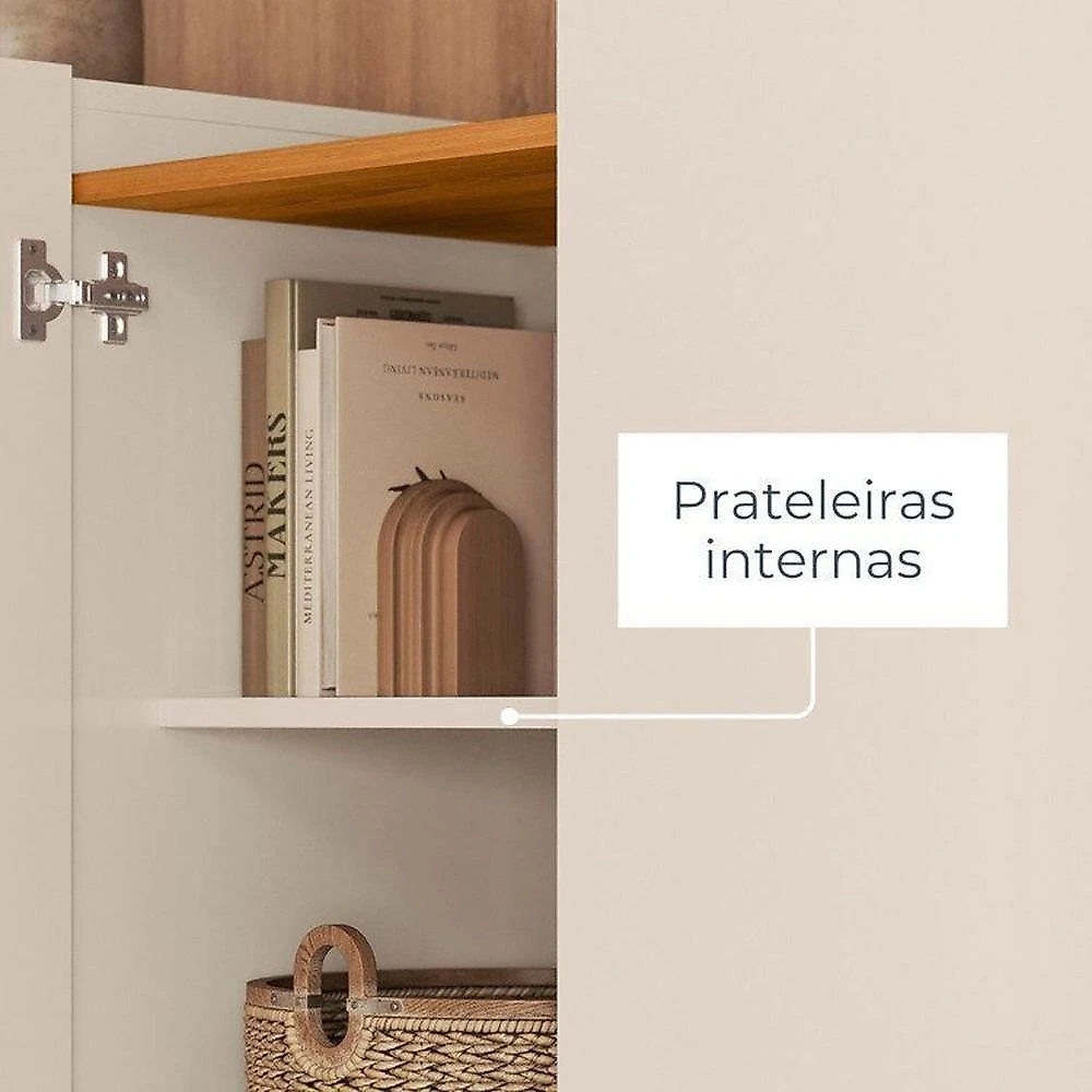 Conjunto Cristaleira Brisa e Buffet Aparador Balcão Cais Bandeja Integrada para Sala de Jantar Cinamomo/Off White