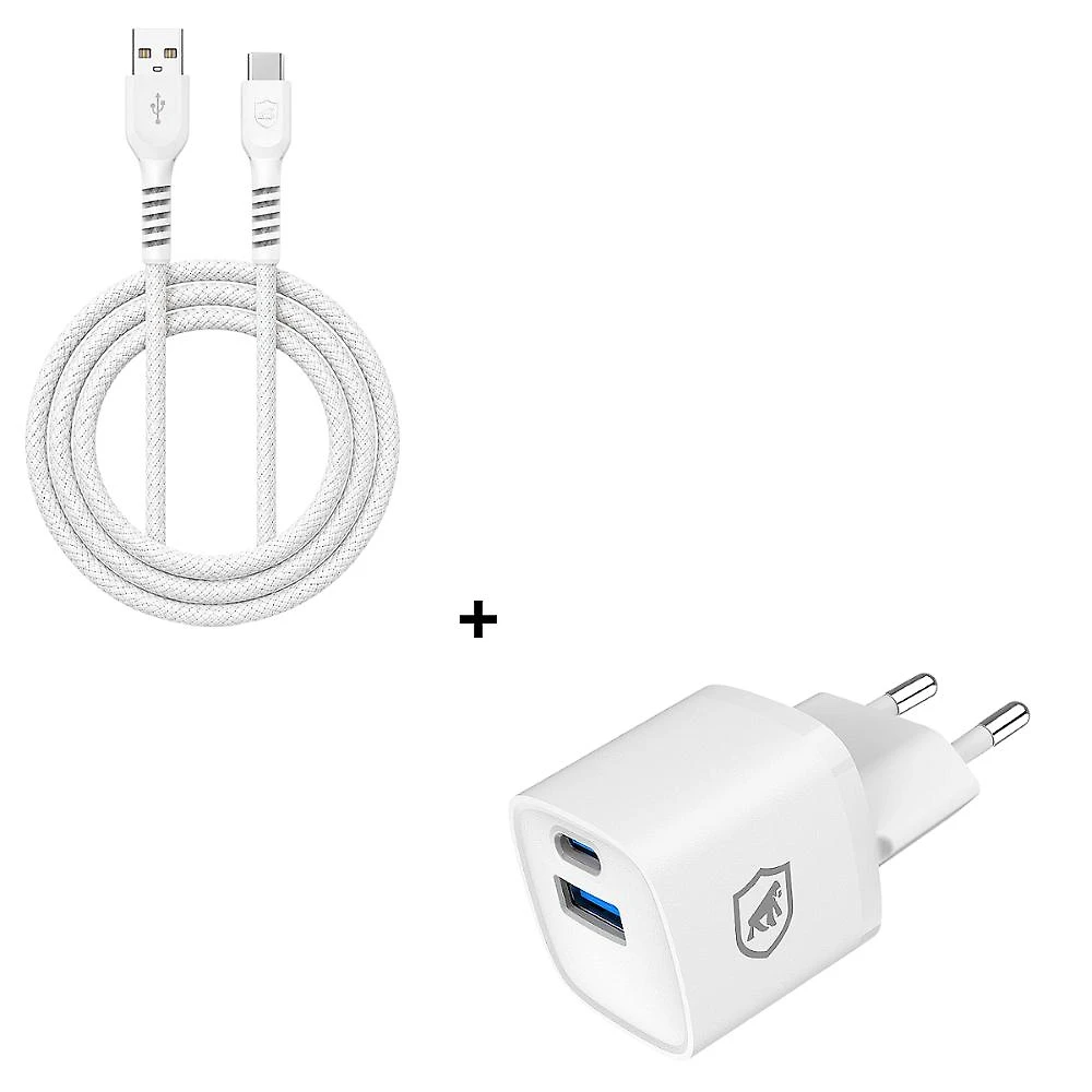 Kit Carregador de Parede Universal Tipo C / USB-A 20W + Cabo 1M Tipo C / USB-A 18W - Gshield