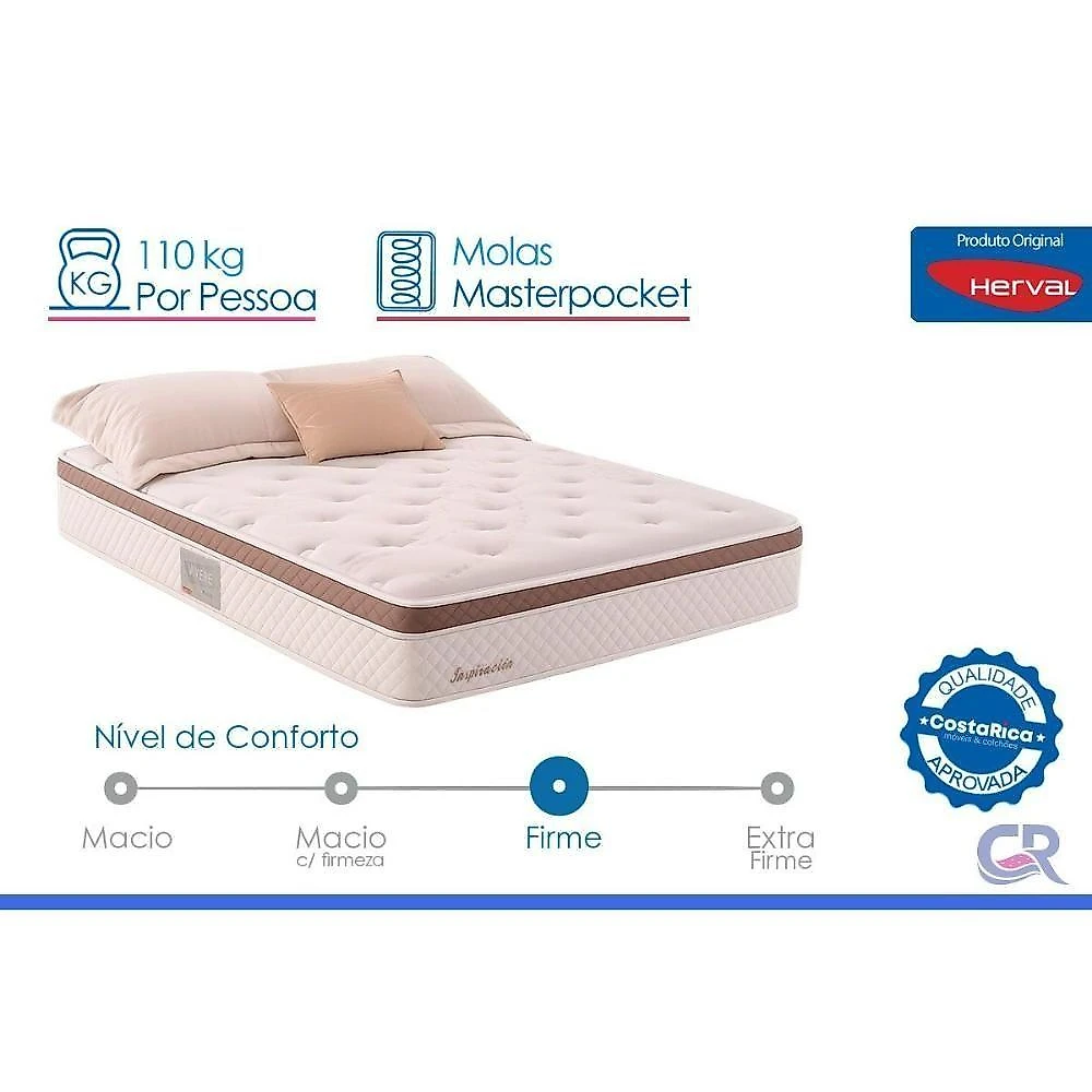 Cama Box com Colchão Casal Physical Corano White Euro Pillow Molas Ensacadas Courino Branco Herval