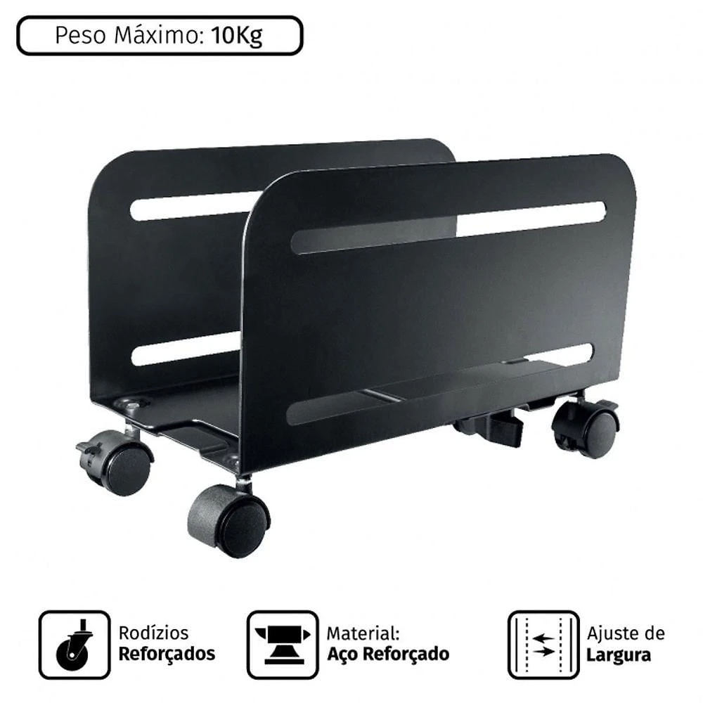Suporte para Cpu Ajustável com Rodas PLMSC02 para Gabinete ATX em Aço Pcyes