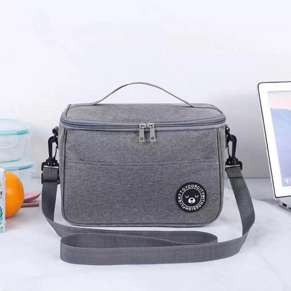 Bolsa Térmica Porta Marmita Grande OEM Fitness Poliéster e Manta Laminada 18x26x17 Cinza Unissex