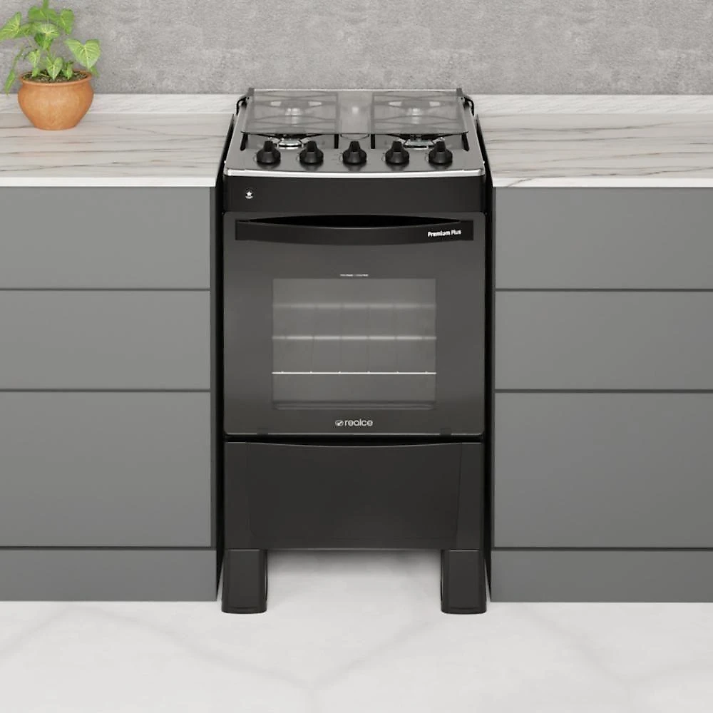 Fogão 4 Bocas A Gás Com Tampa Premium Plus Realce CR227 Preto Bivolt