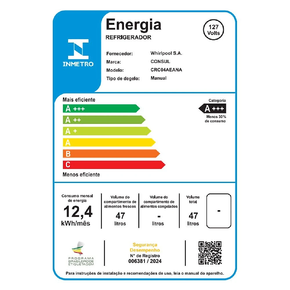 Frigobar Consul 47 Litros CRC04AE Preto - 110V
