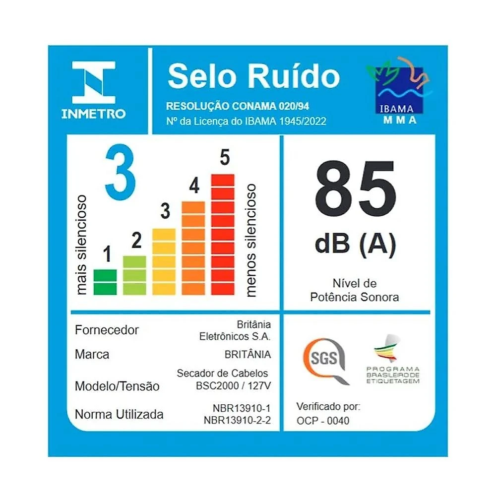 Secador de Cabelo 2000 Watts Britânia BSC2000  110 Volts