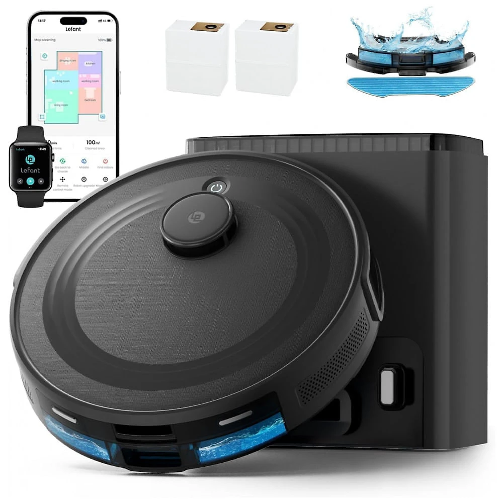 Robô Aspirador Lefant M2 Plus Preto LiDAR 6000Pa Esvazia Sozinho 75 Dias 3 em 1