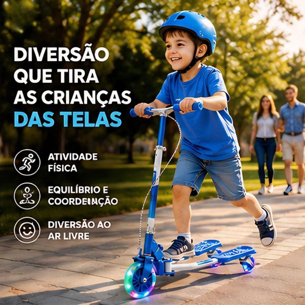 Patinete Infantil 3 Rodas Azul com Guidão Ajustável Até 78cm para Crianças Unitoys