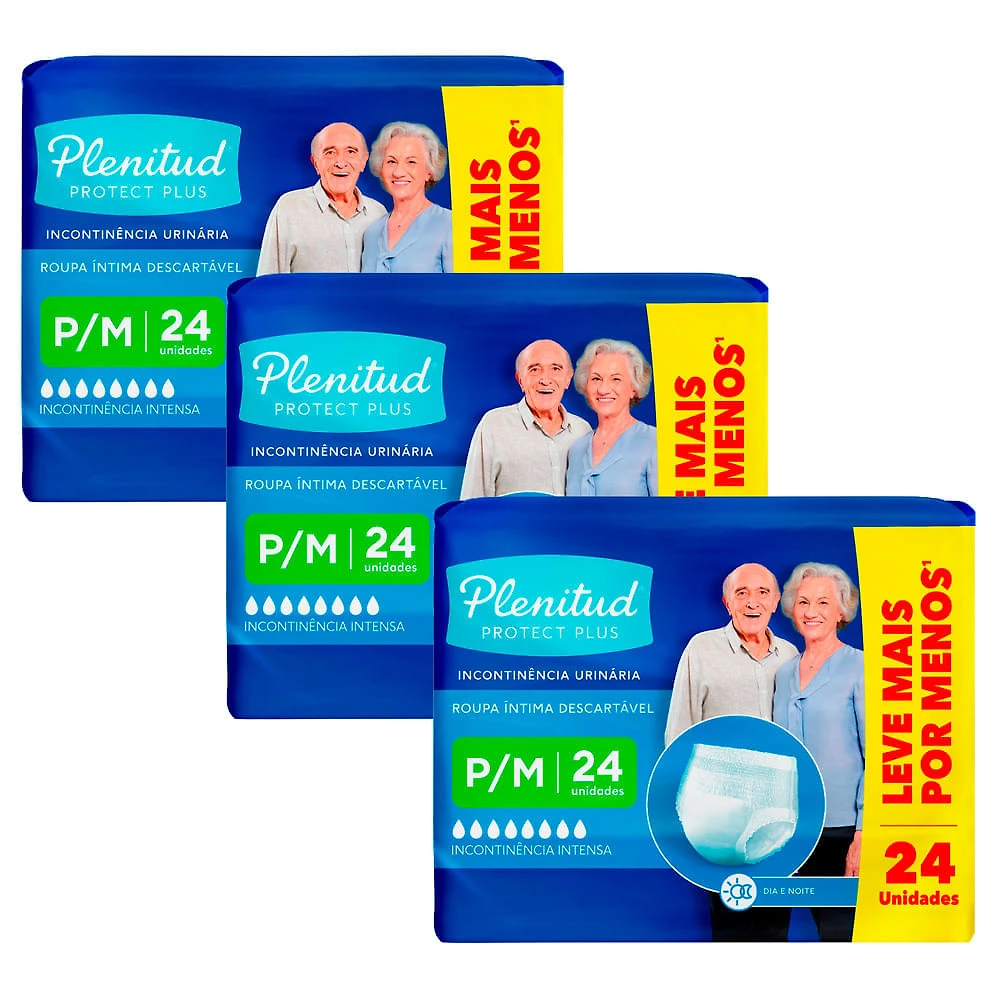 Kit 3 Roupa Íntima Plenitud Protect Plus Unissex Tamanho P/M 24 Unidades Leve Mais Por Menos cada