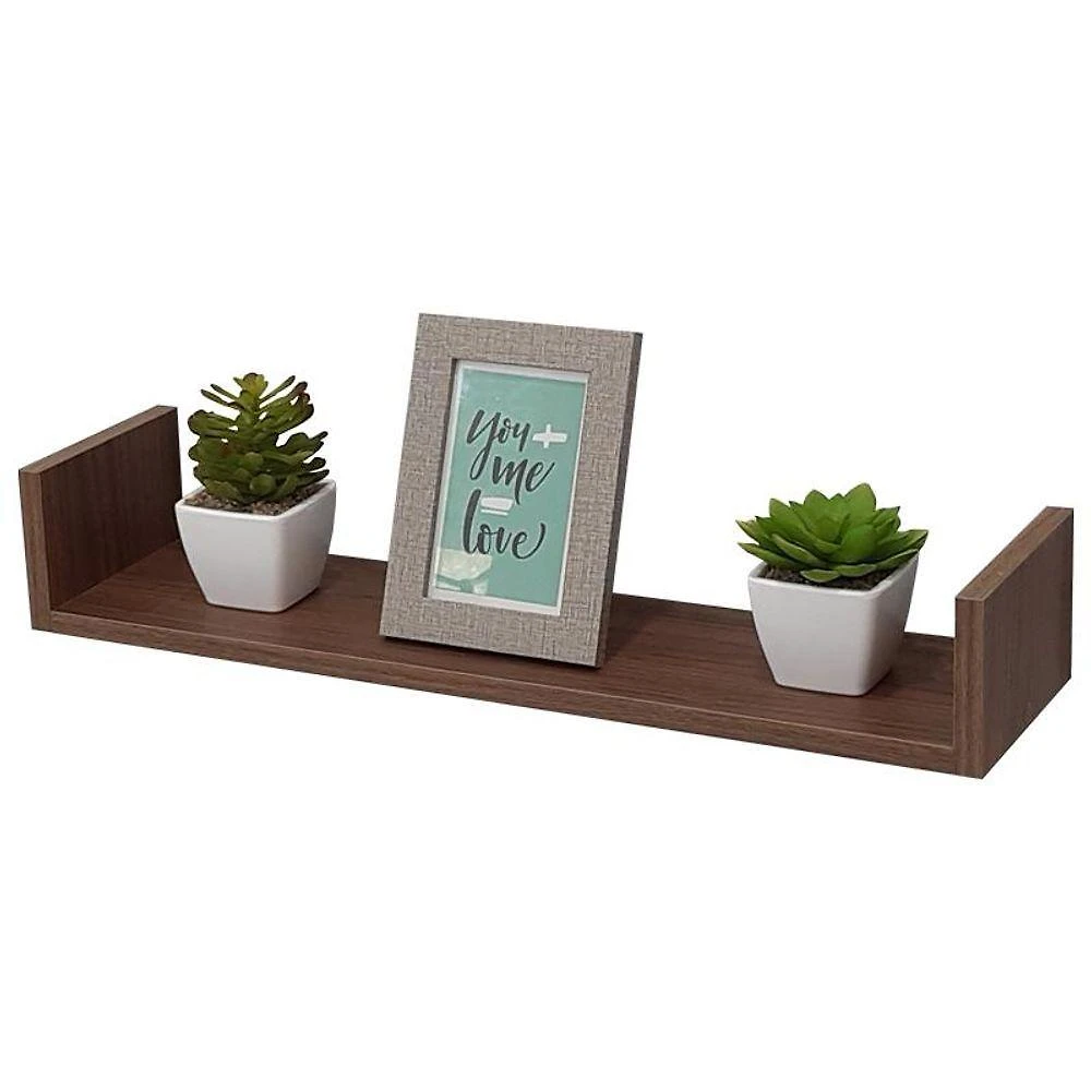 Prateleira U 100X20CM MDP Suporte Invisível Moderno Sala Marrom Mercado das Prateleiras
