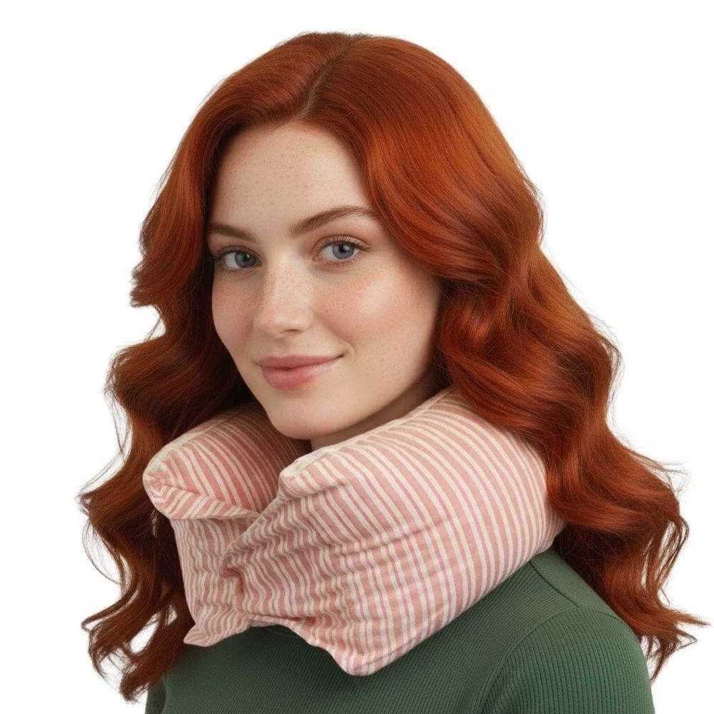 Almofada de Pescoço Neck Pillow com Suporte para Viagens e Descanso em Casa Rosa Latex Foam