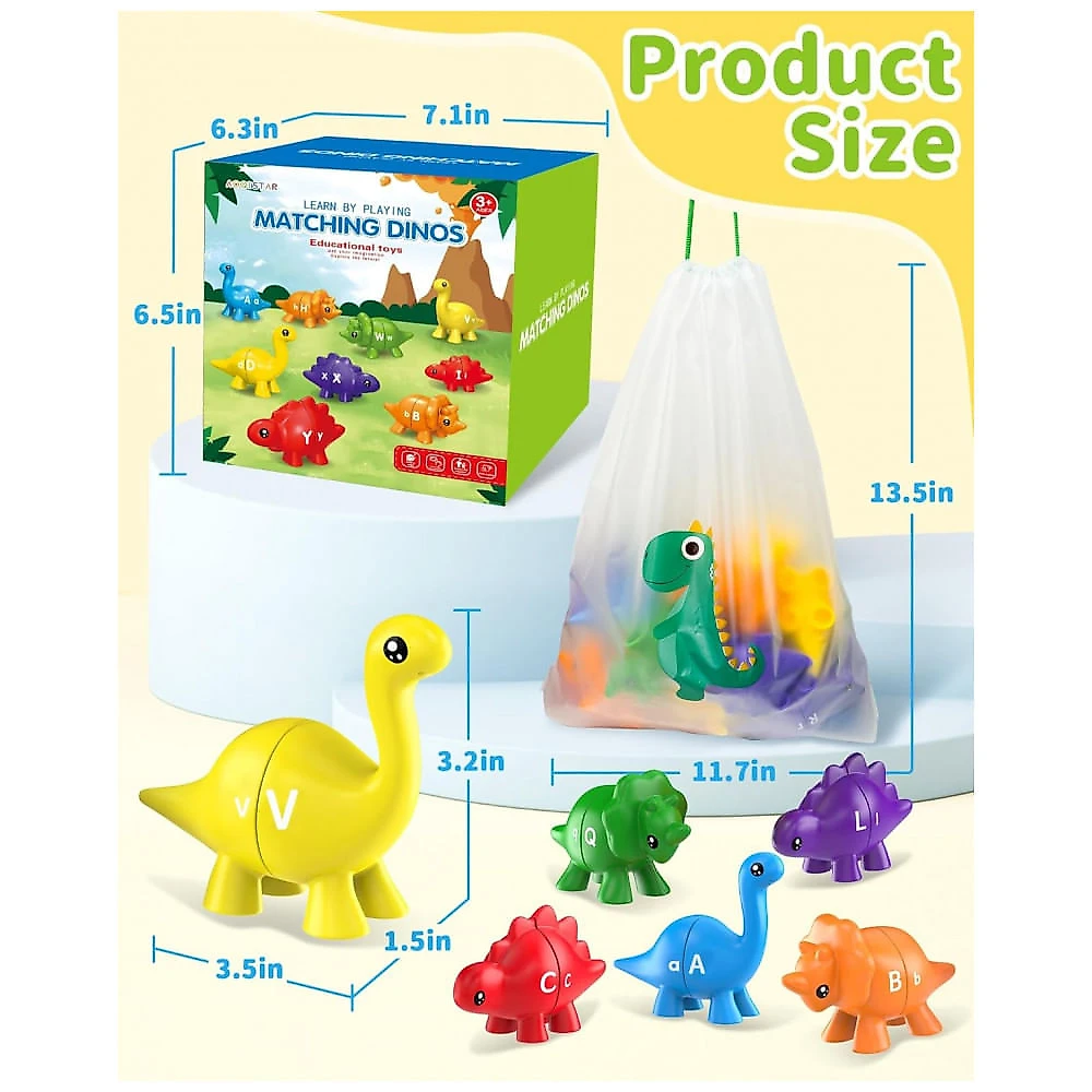 Conjunto de Dinossauros com Alfabeto de 26 Peças para Aprendizado de Crianças de 3 a 5 Anos, Brinquedos Educacionais Montessori, Walenty