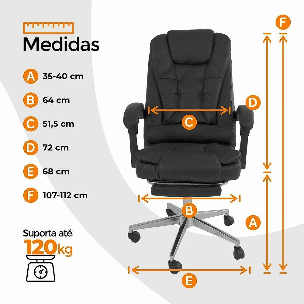 Cadeira De Escritorio Ergonomica Presidente Apoio Para Pés Preto