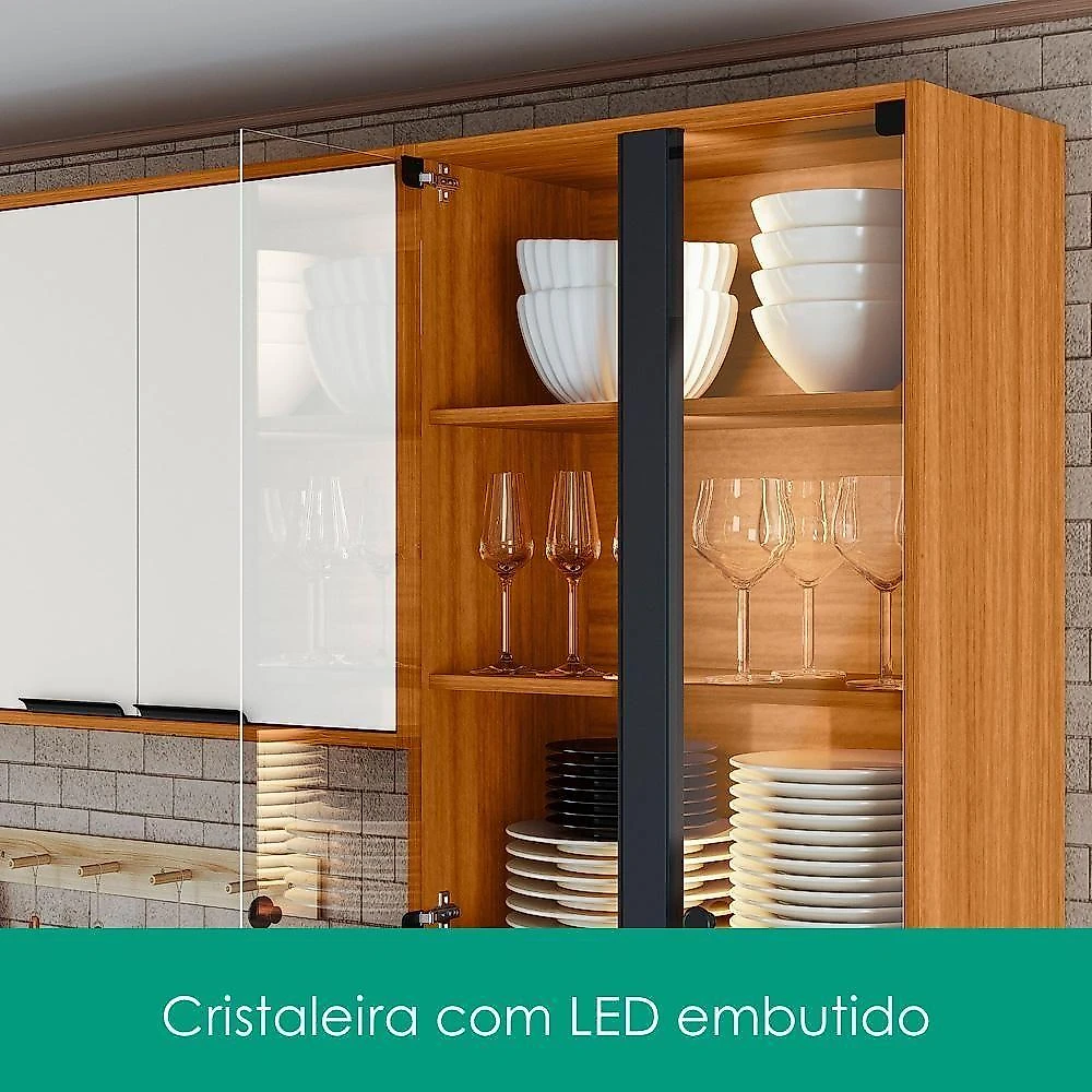 Cozinha Modulada Ravena 4 Módulos sem Porta sem Gaveta MDP 260CM Freijo Off Acetinado Poliman Móveis