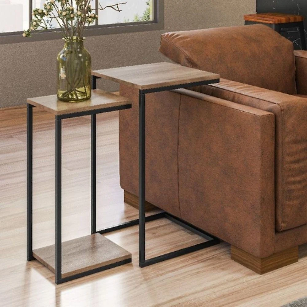 Kit Mesa Lateral E Apoio Decorativa Aurora Demolição Preto