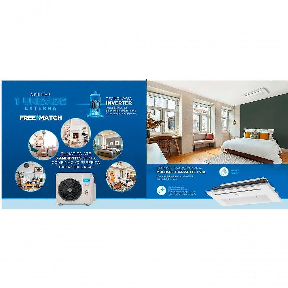 Ar Condicionado Multi Split Midea 27000 BTUS 3x Evap Cassete 12000 Quente e Frio 220V
