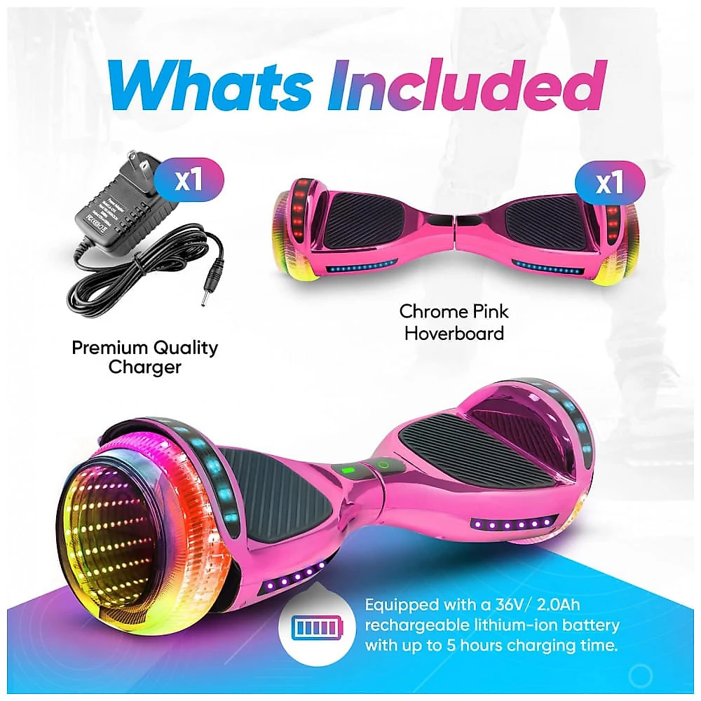 Hoverboard Emaxusa Rosa de 6,5 Polegadas para Crianças com Bluetooth, Rodas LED Estilo Túnel e Superfície Antiderrapante