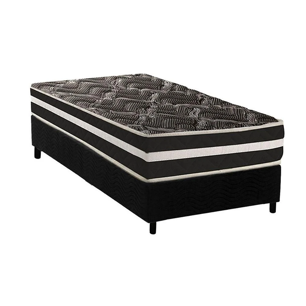 Conjunto Box Solteiro: Colchão Espuma Paropas D28 Ag80 Master Black Double Face + Base Crc Suede Black (88x188)