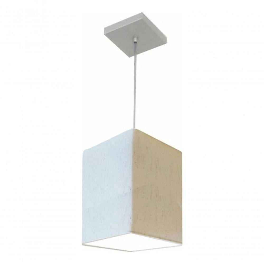 Lustre Pendente Quadrado Vivare Md-4007 Cúpula Em Tecido 25/16x16cm - Bivolt Linho Bege 127/220v