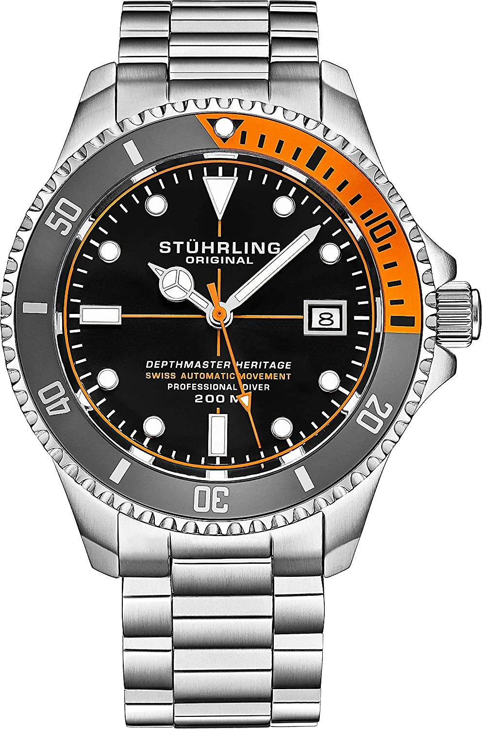 Stuhrling Relógio Masc Original Mergulho Profissional Automático DEPTHMASTER 2Prova DÁgua 200m Prata