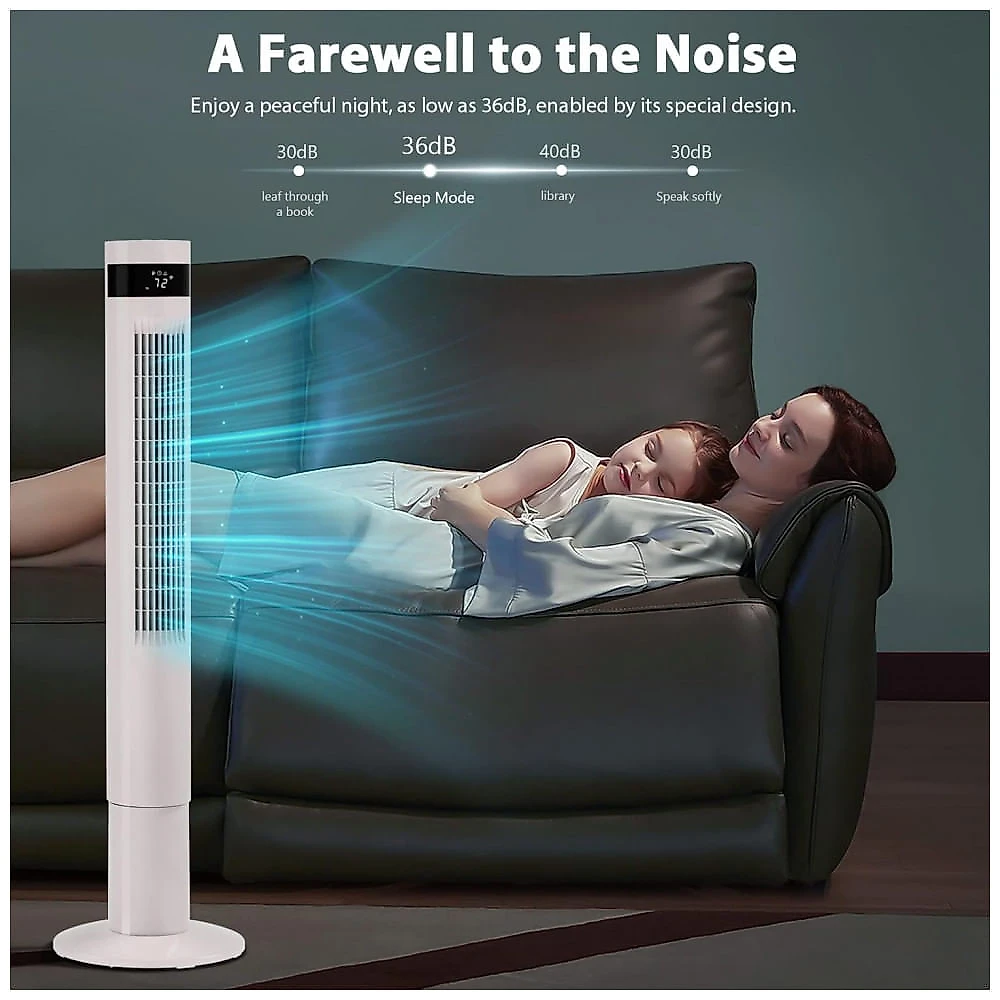 Ventilador de Torre Oscilante com 3 Velocidades, Modo Silencioso e Controle Remoto, 110V Antarctic Star, Branco