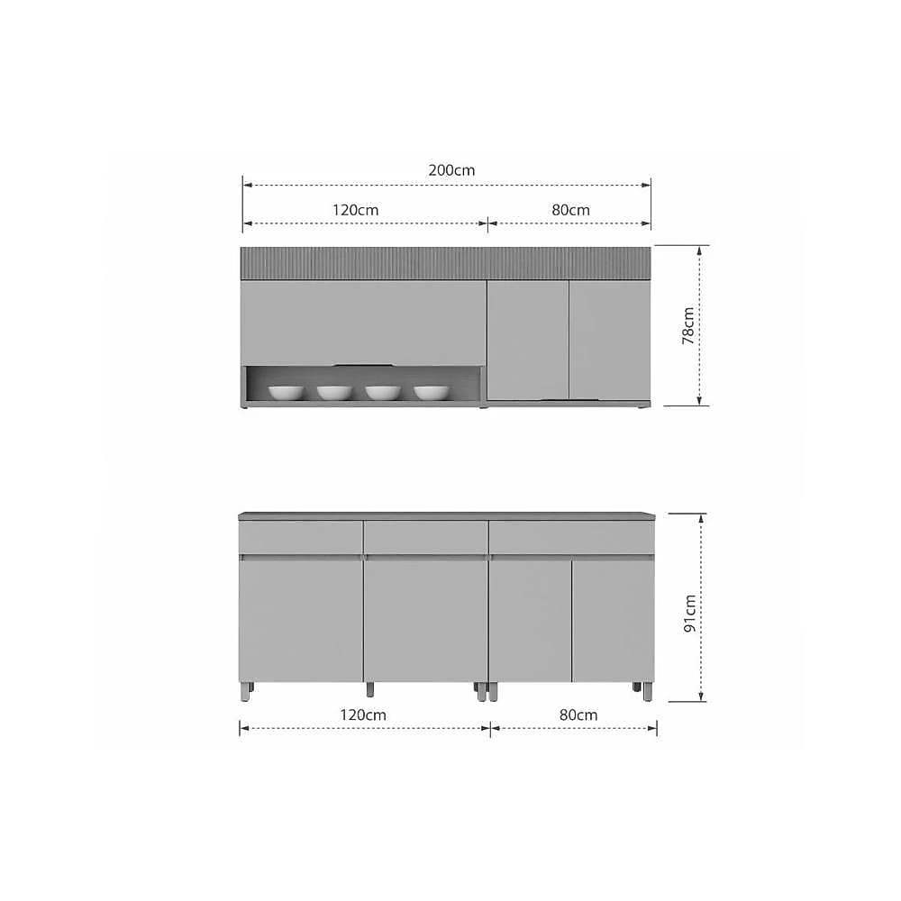 Cozinha Completa Realeza CZ103 4 Portas 3 Gavetas MDF Carvalho e Greige Nesher Móveis