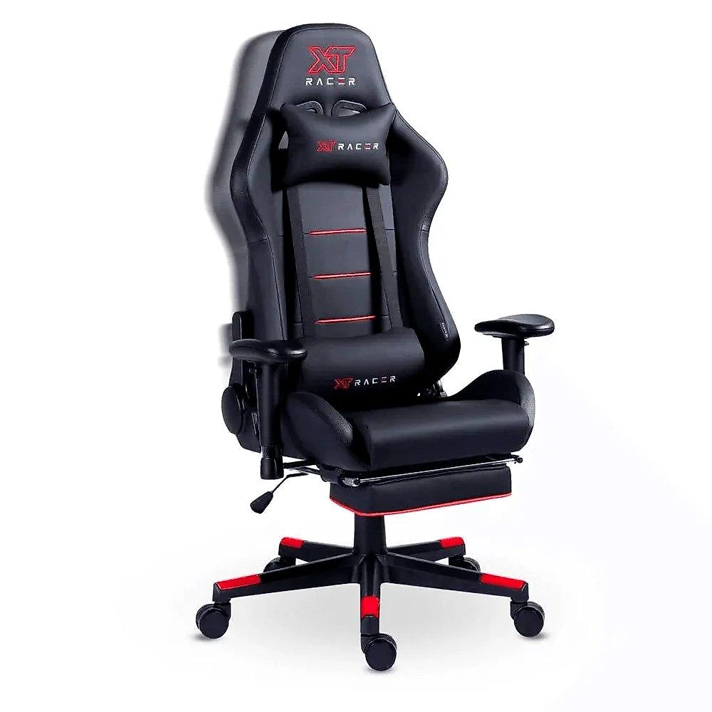 Cadeira Gamer XT Racer Attack, Até 120Kg, Reclinável, Apoio de Pés Retrátil, Cilindro de Gás Classe 4, Couro PU, Preta e Vermelha - XTR-061