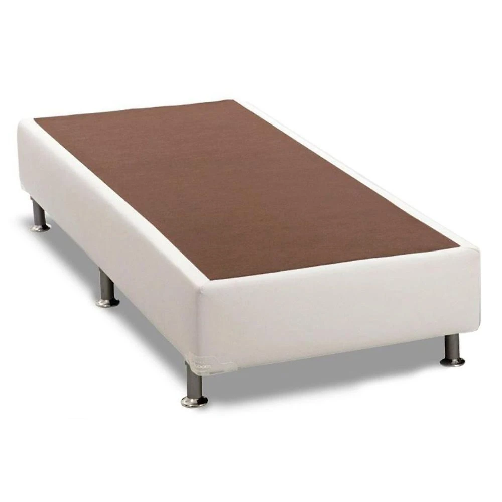 Base Cama Box Solteiro Corano White Madeira Courino Branco Ortobom
