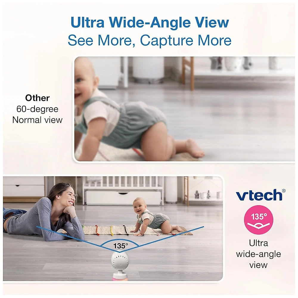 Babá Eletrônica Inteligente VTech com 2 Câmeras, WiFi, Vídeo Full HD 1080p, Aplicativo Gratuito, Detecção de Movimento e Som, Tela de 17 cm