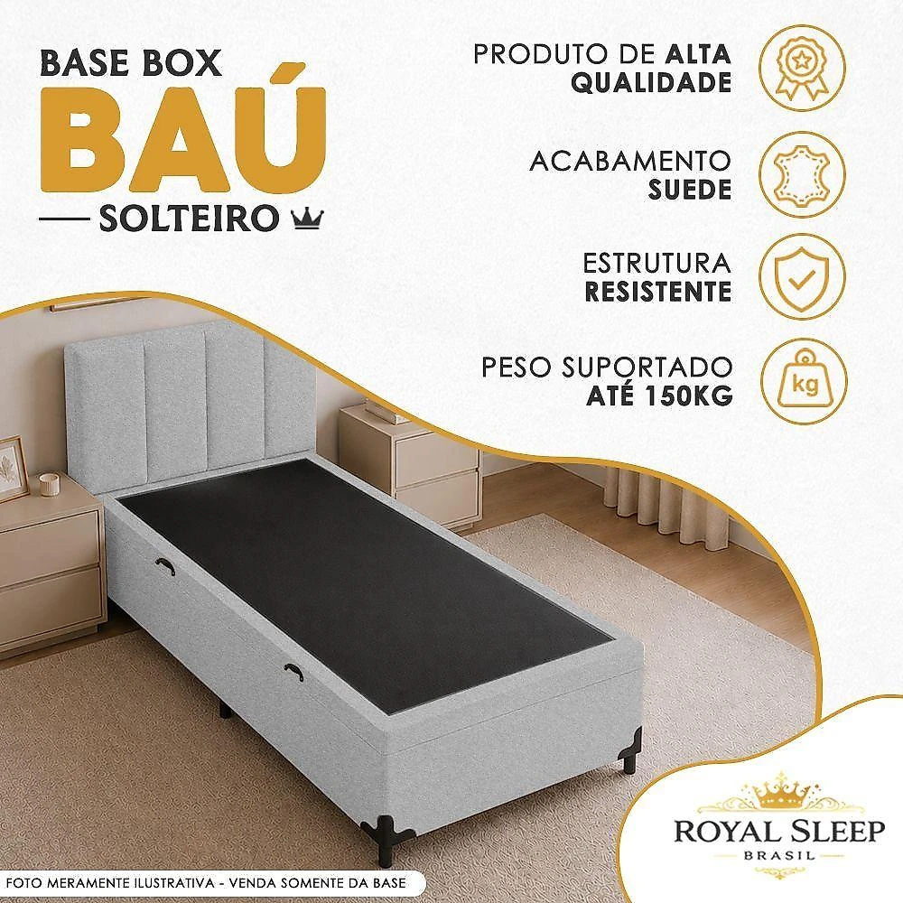 Cama Box com Baú Solteiro Royal Sleep Suede Cinza