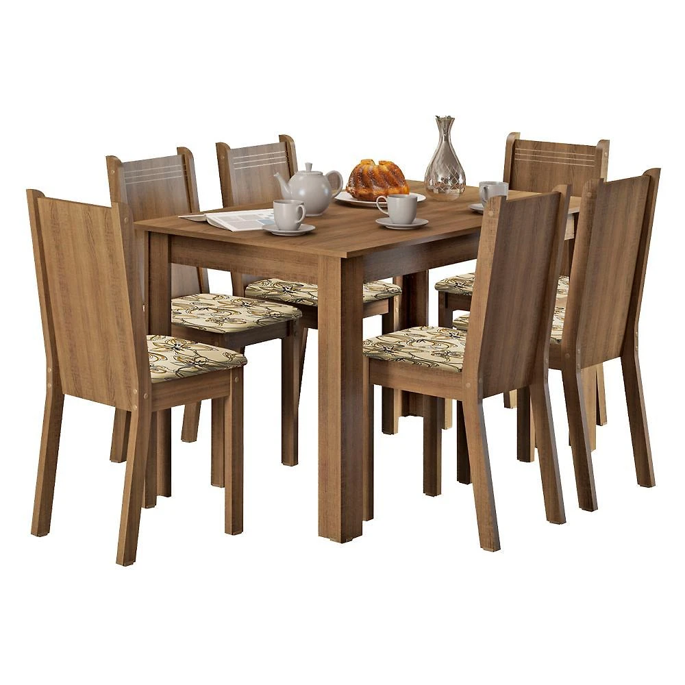 Conjunto sala de jantar madesa maris mesa tampo de madeira com 6 cadeiras - rustic/lírio bege