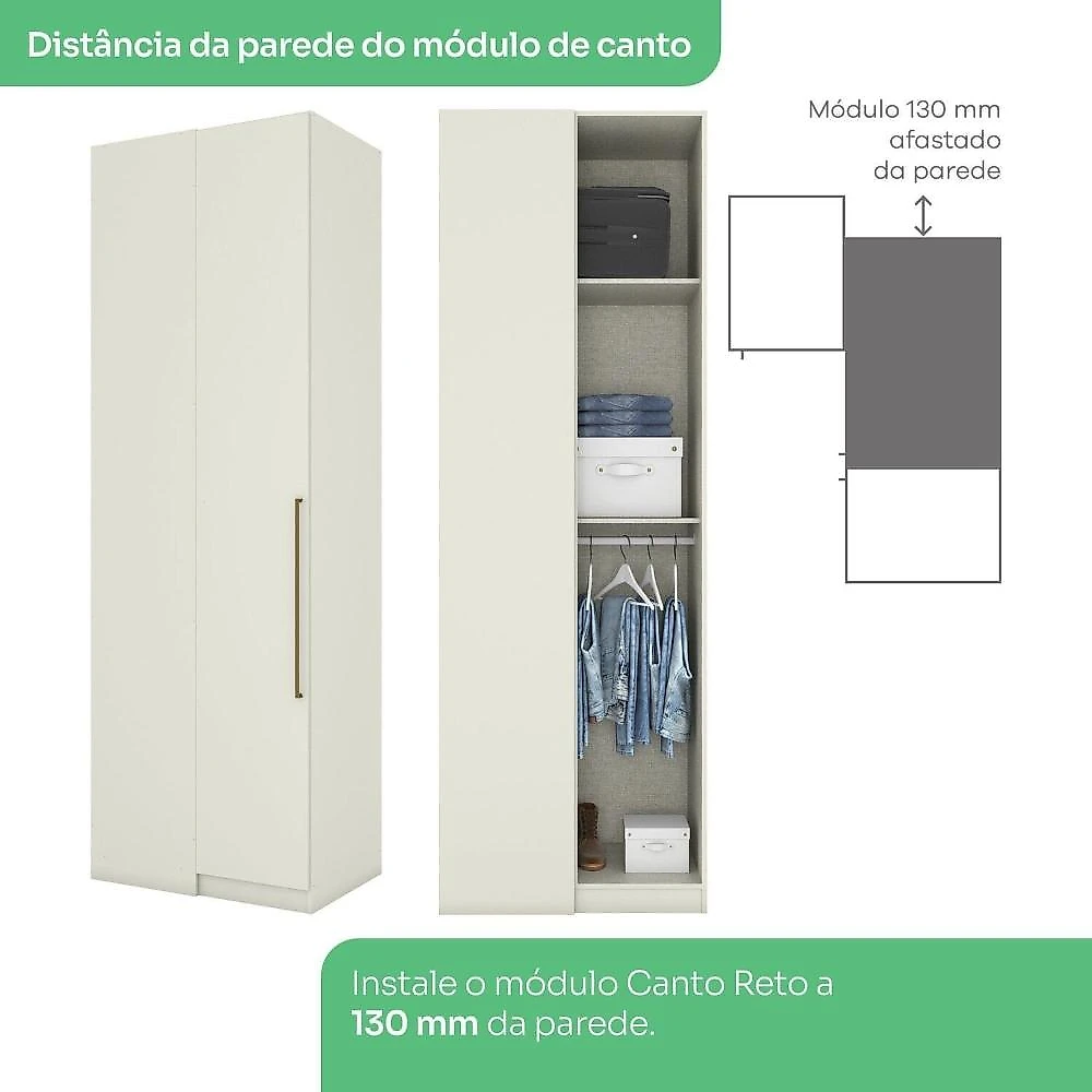 Quarto Modulado Casal Completo 8 Portas 9 Gavetas Canto Reto Seletto Areia HP