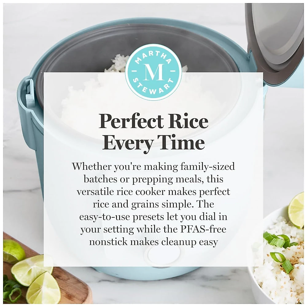 Panela Elétrica de Arroz Martha Stewart Sky Blue 4 Xícaras 8 Xícaras Cozidas Cerâmica Antiadesiva 9 Modos