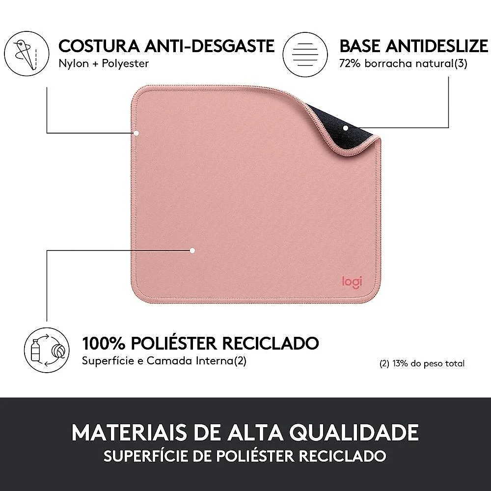 Mousepad Studio Series Logitech Portátil, 200x300mm, Antiderrapante, Resistente a Derramamentos, Rosa - 956-000037