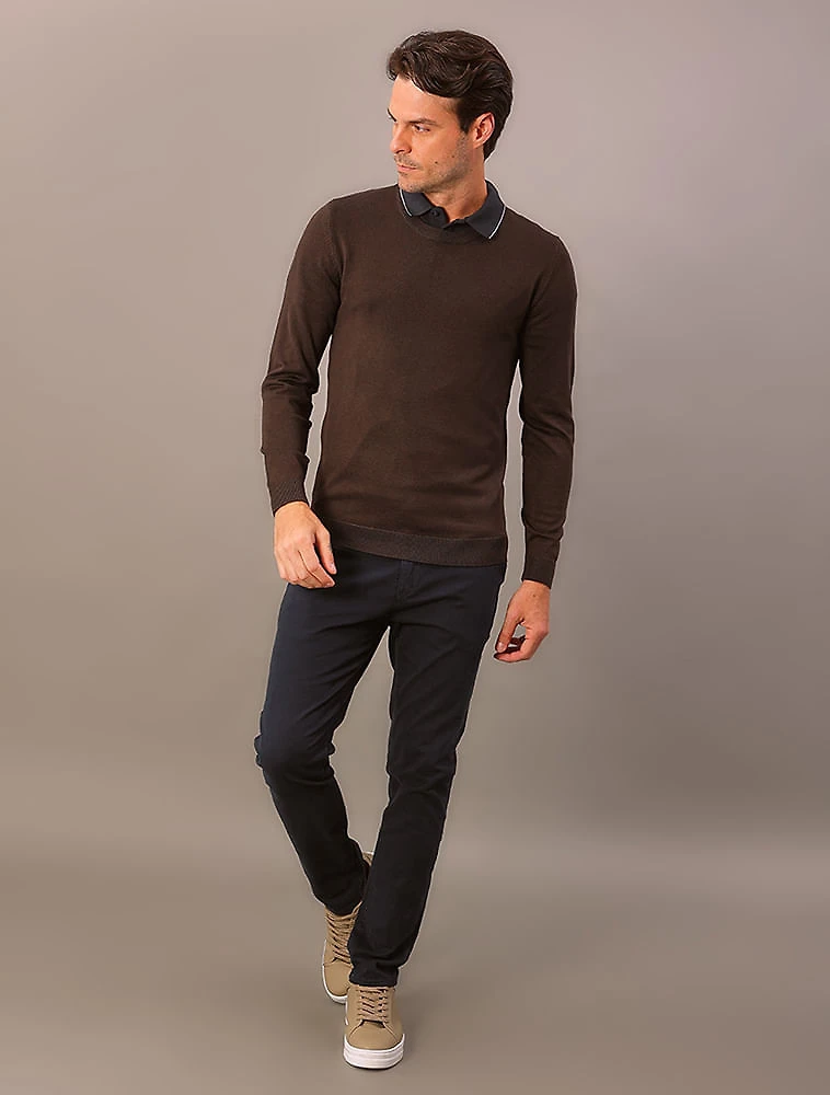 Tricot Masculino Decote Redondo Calvin Klein - Cafe