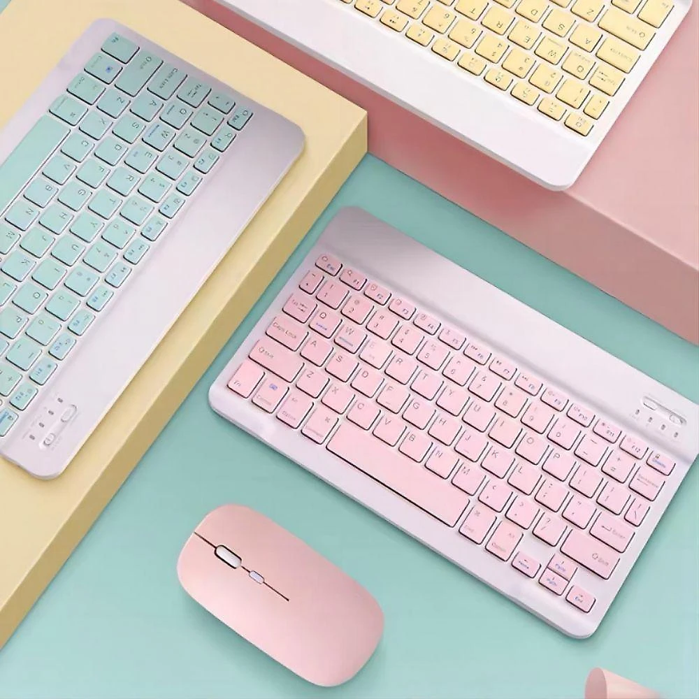 Teclado E Mouse Color Sem Fio Ultra Fino Portátil Bluetooth