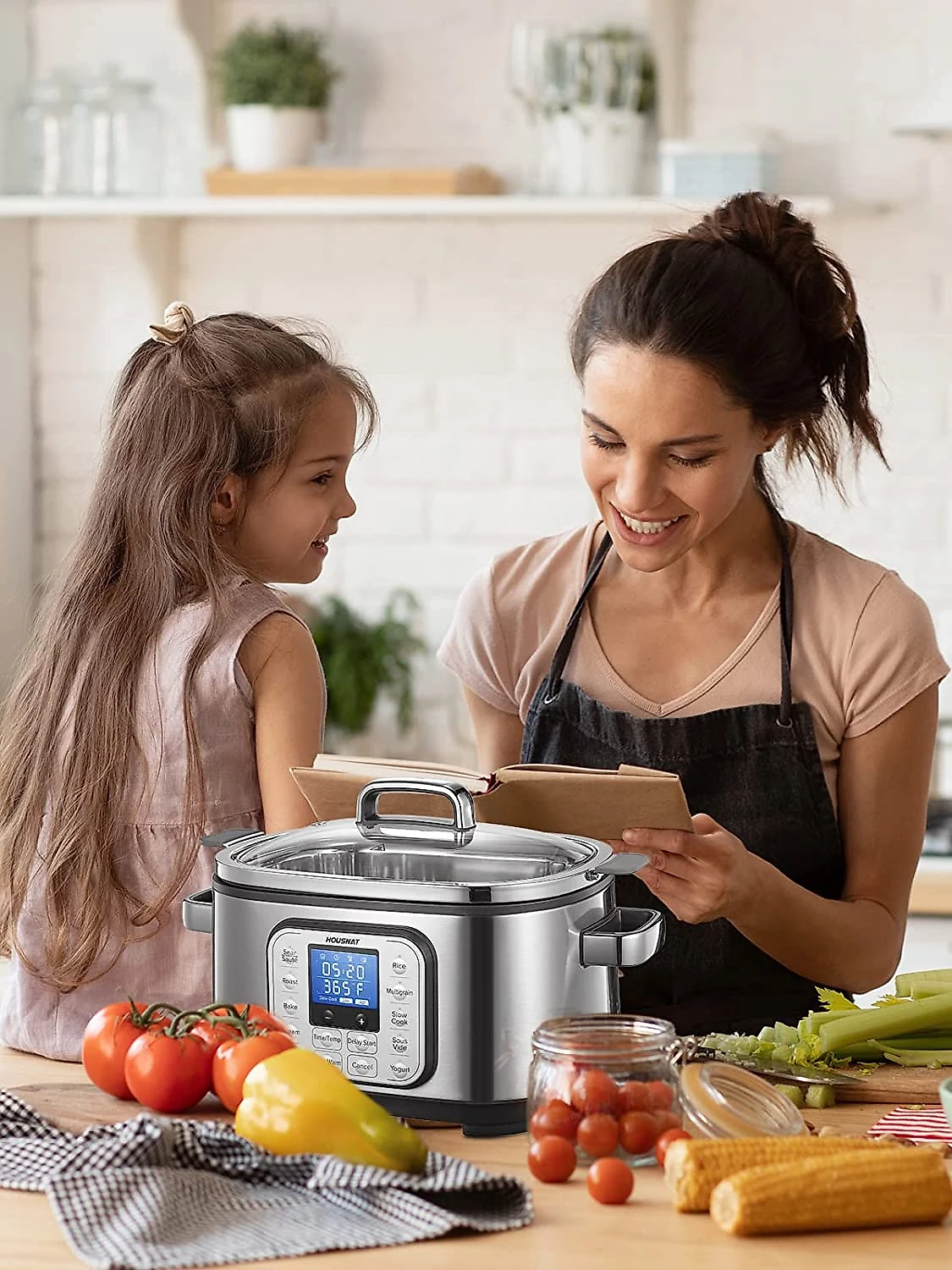 HOUSNAT Panela Elétrica Multifuncional 6L Aço Inoxidável com Co ntrole de Temperatura 110V1400W Prata