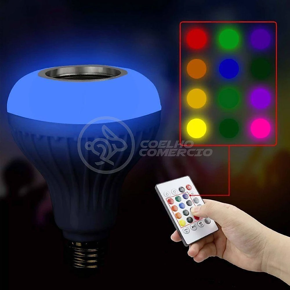 Lâmpada Led 12W E27 Rgb Colorida Com Caixa De Som Bluetooth