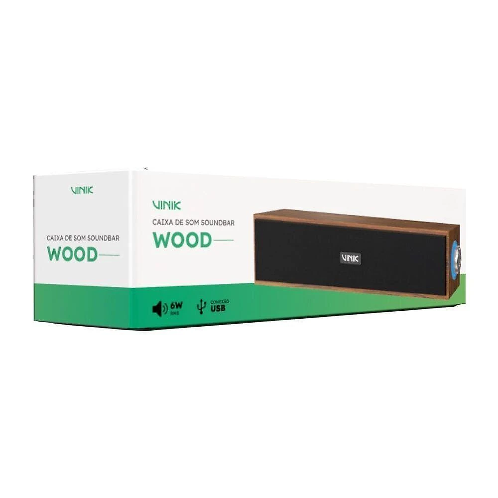 Soundbar Vinik WDB6W 2.0 6W RMS Estéreo Madeira USB 5V P2 Amadeirado
