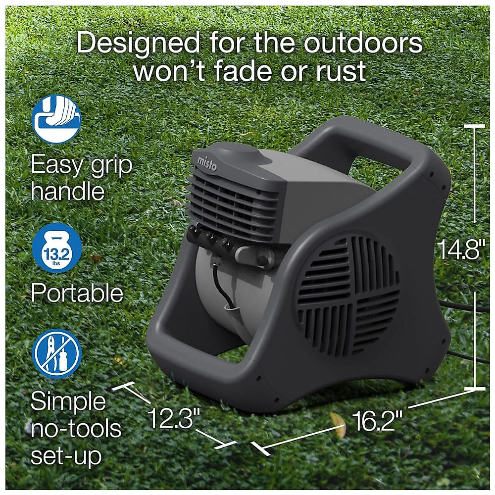 Ventilador de Nebulização Externa com 3 Velocidades para Esportes, Camping, Decks e Pátios, 110V, Lasko, Cinza e Preto