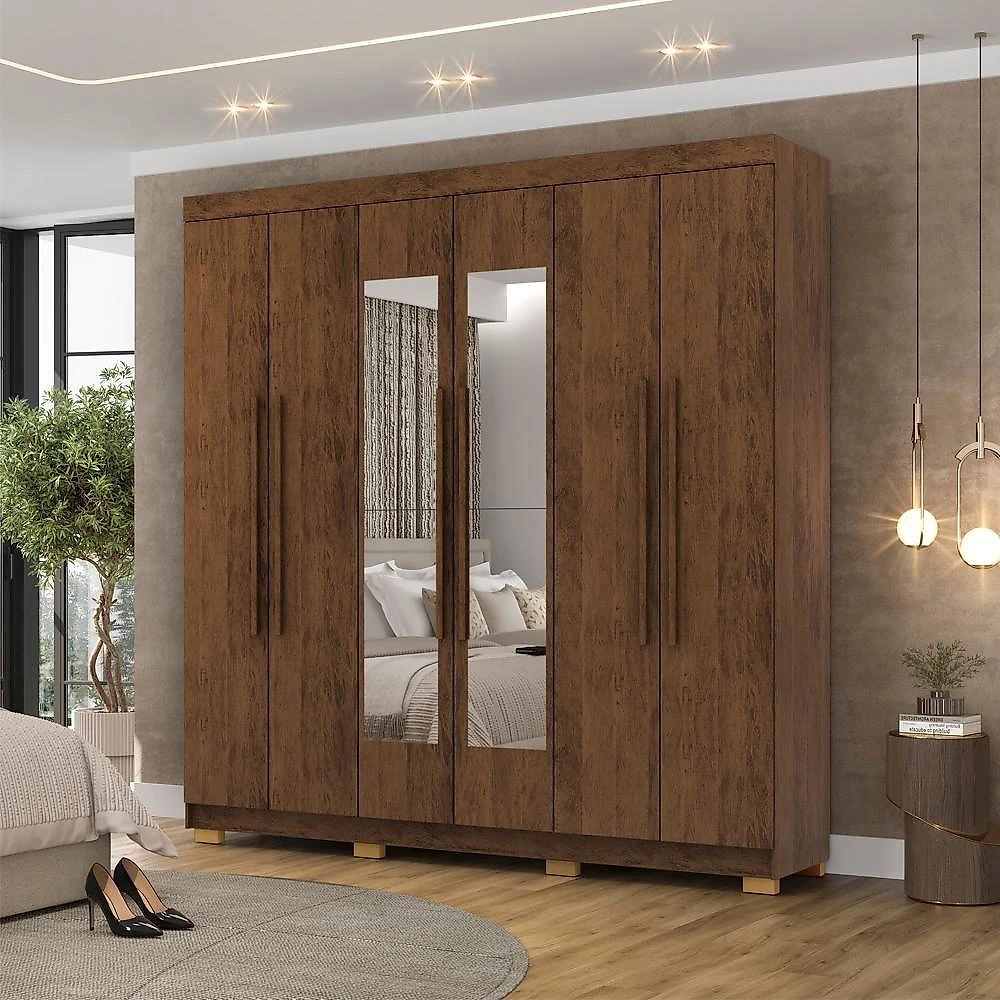 Guarda Roupa Casal 6 Portas 2 Gavetas Espelho 218 Cm Vlr Imbuia