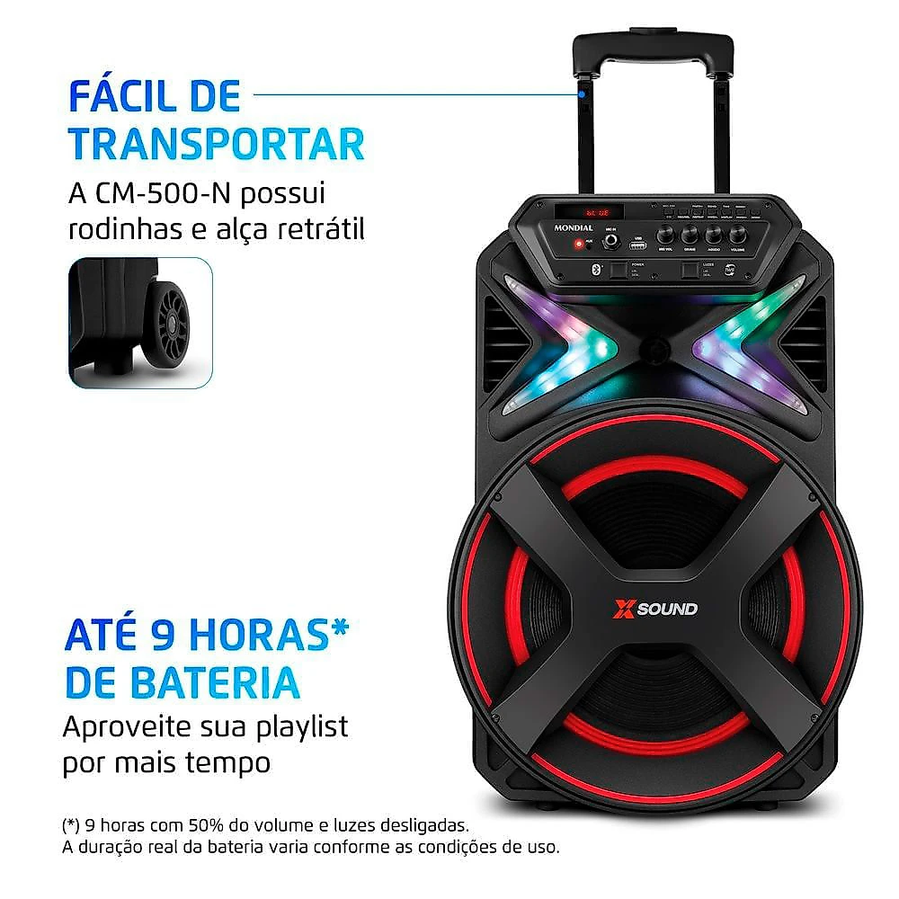 Caixa de Som Acústica Bluetooth 500W Xsound Mondial CM500