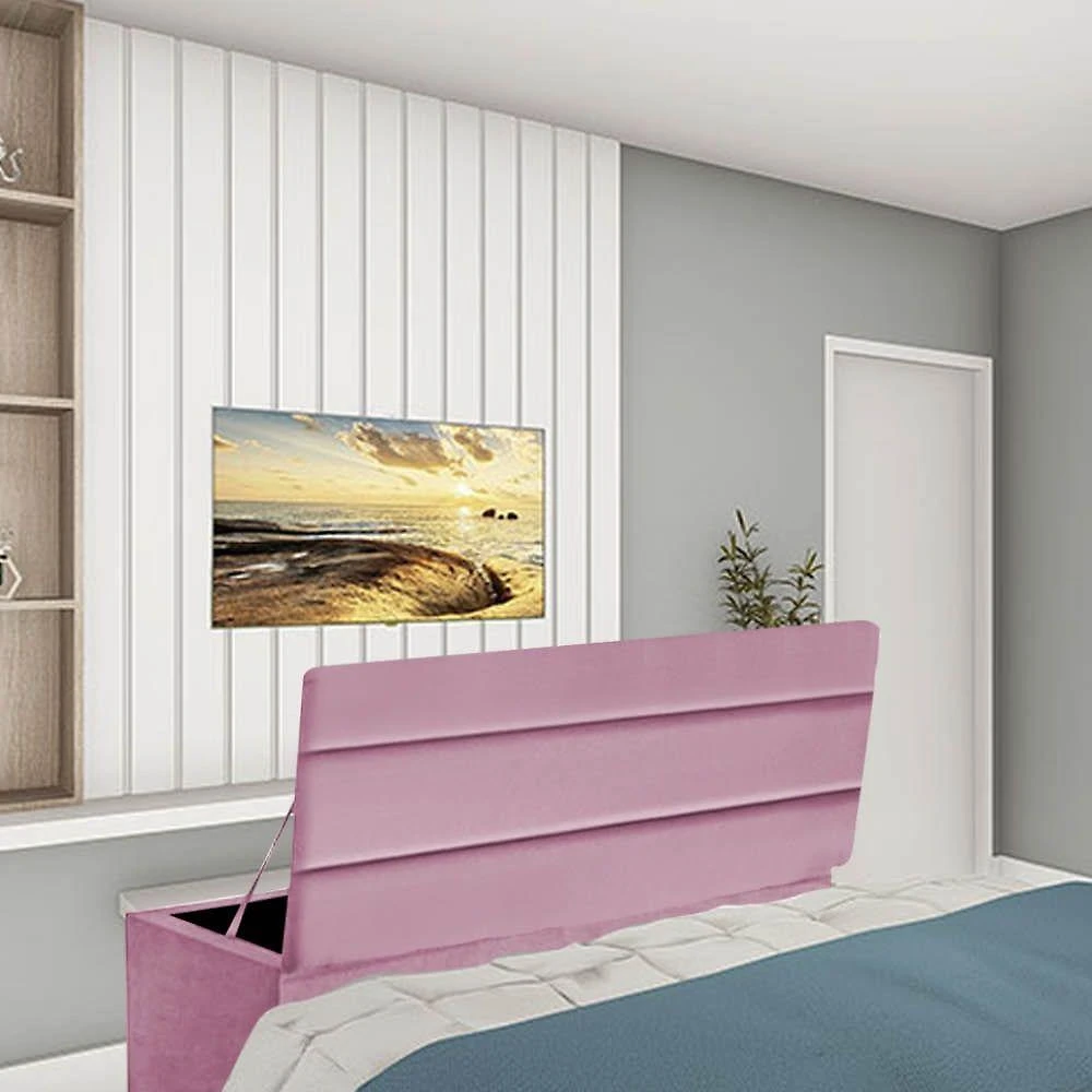 Calçadeira Baú Recamier Estofada Cama King 190cm Argentina Corino Rosa Bebe- Mabe Magazine
