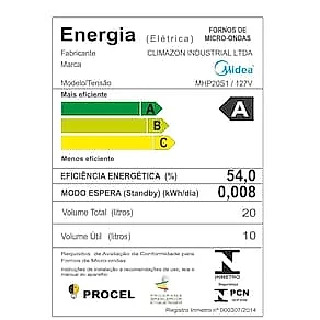 Micro-ondas Midea MHP20B MasterCook 20L 1050W Painel Touch Prata Espelhado F MIC 20L MIDEA MHP20S1 110V ESP