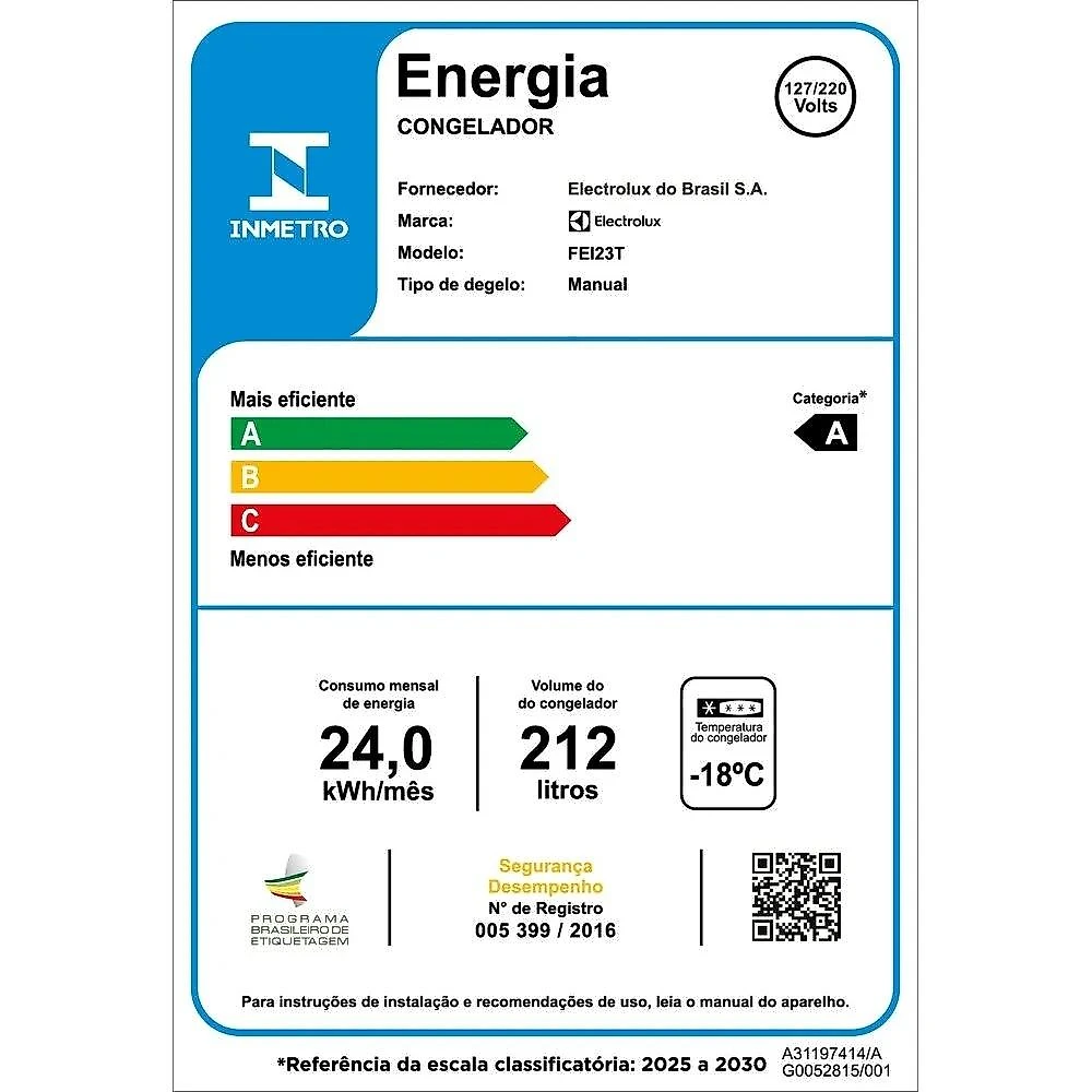 Freezer Vertical Electrolux 212 Litros FEI23T Inverter, Branco - Bivolt