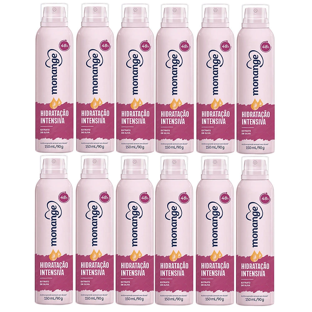 Kit 12X Desodorante Monange Hidratação Intensiva Extrato de Oliva Aerosol
