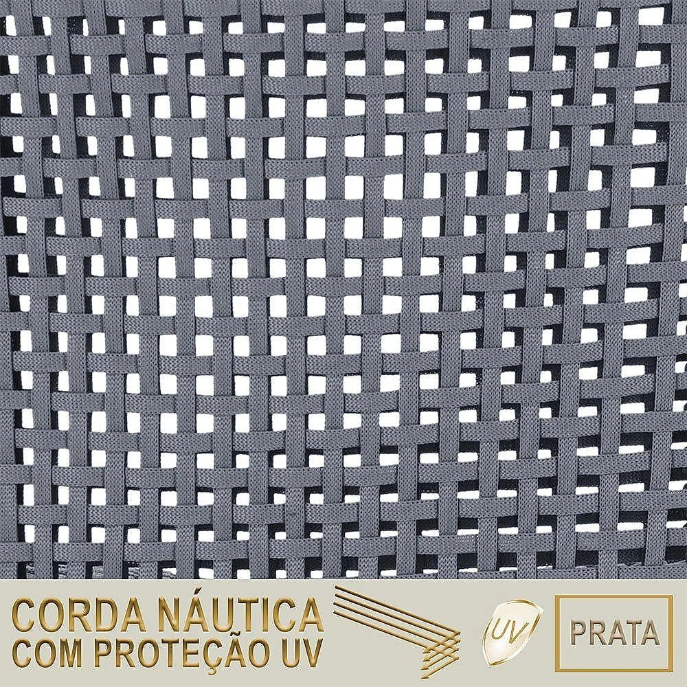 6 Banqueta Em Alumínio Roma Preta Corda Náutica Tecido 7 Prata