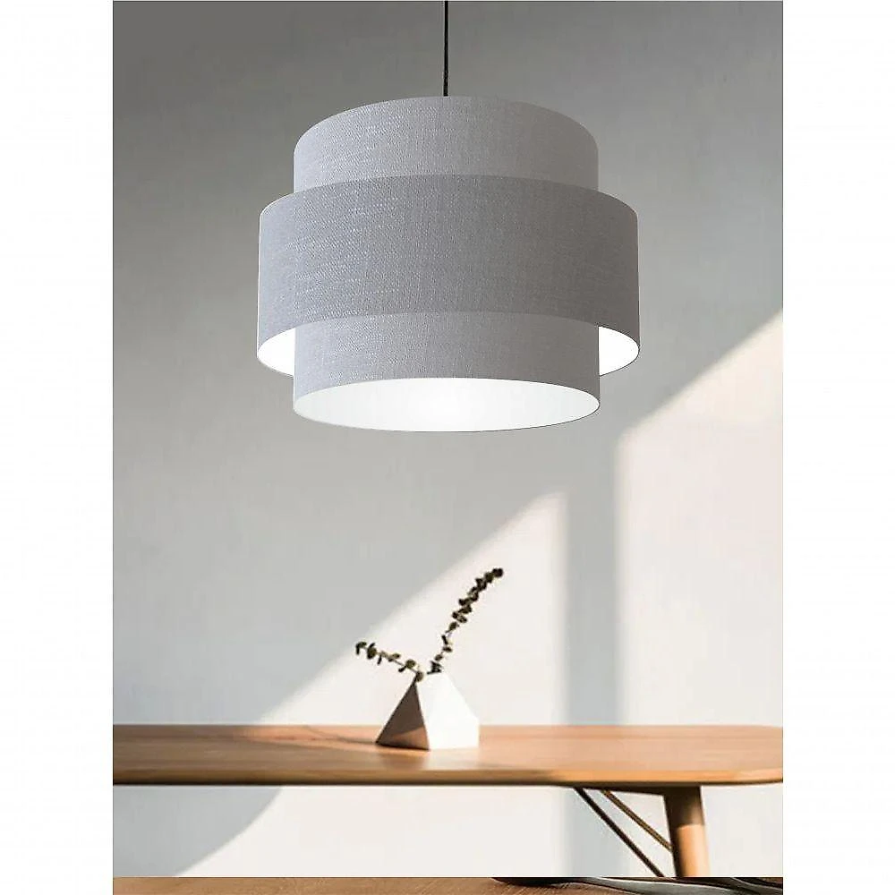 Lustre Sala De Jantar Com Desvio Vivare Md-4398 Cúpula Em Tecido 45cm Rustico-cinza 127/220v