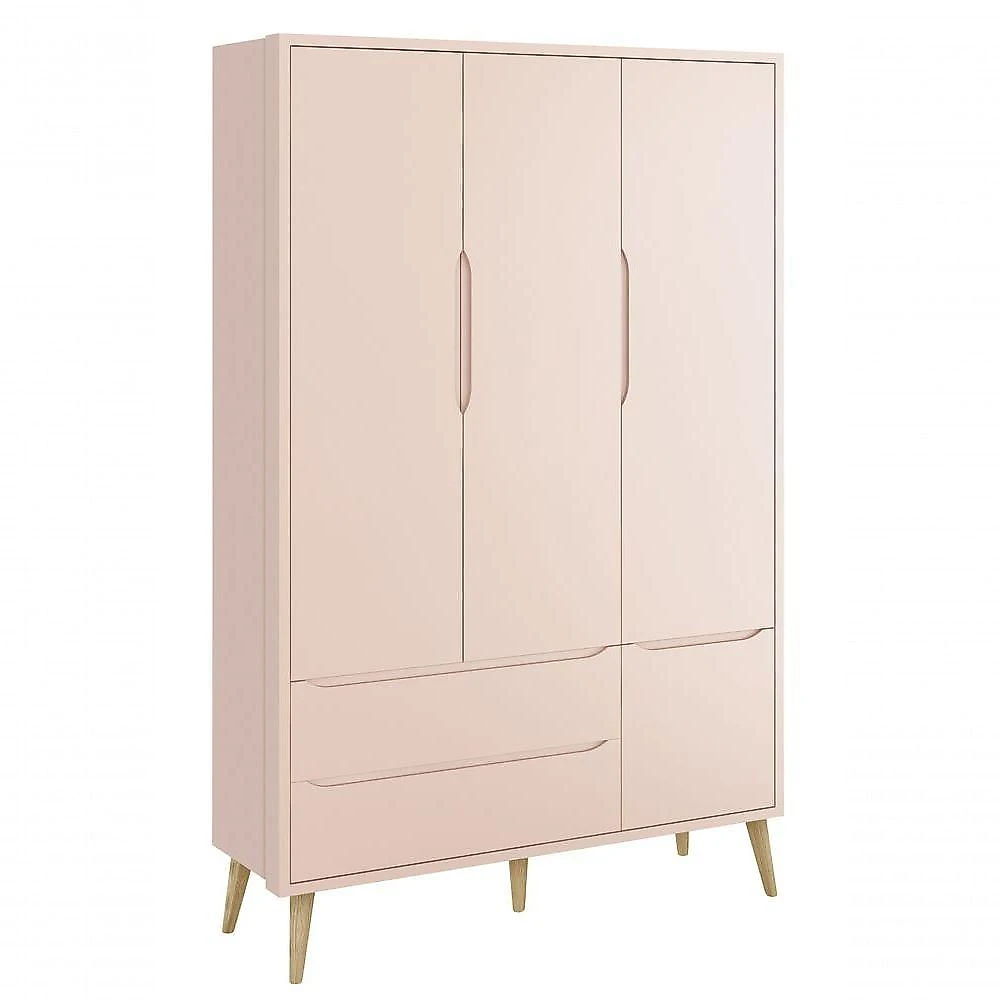 Jogo De Quarto Para Bebê Completo 3 Portas Théo New Rosa Fosco Com Natural - Reller